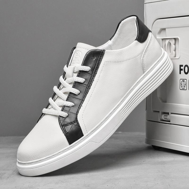 Fashion Luxury Brand White Black Men Casual Shoes Genuine Leather Skateboard Shoes Simple Man Leisure Sneakers Walking Footwear Trainers