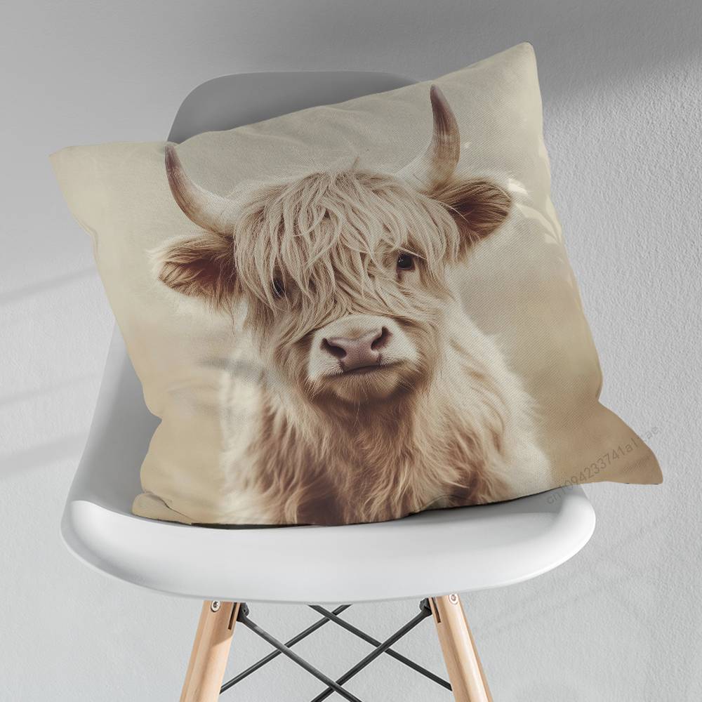 Cute Small Highland Cow Various Sizes Square Pillow Case For Car Home Bedchamber Decor Birthday Gift