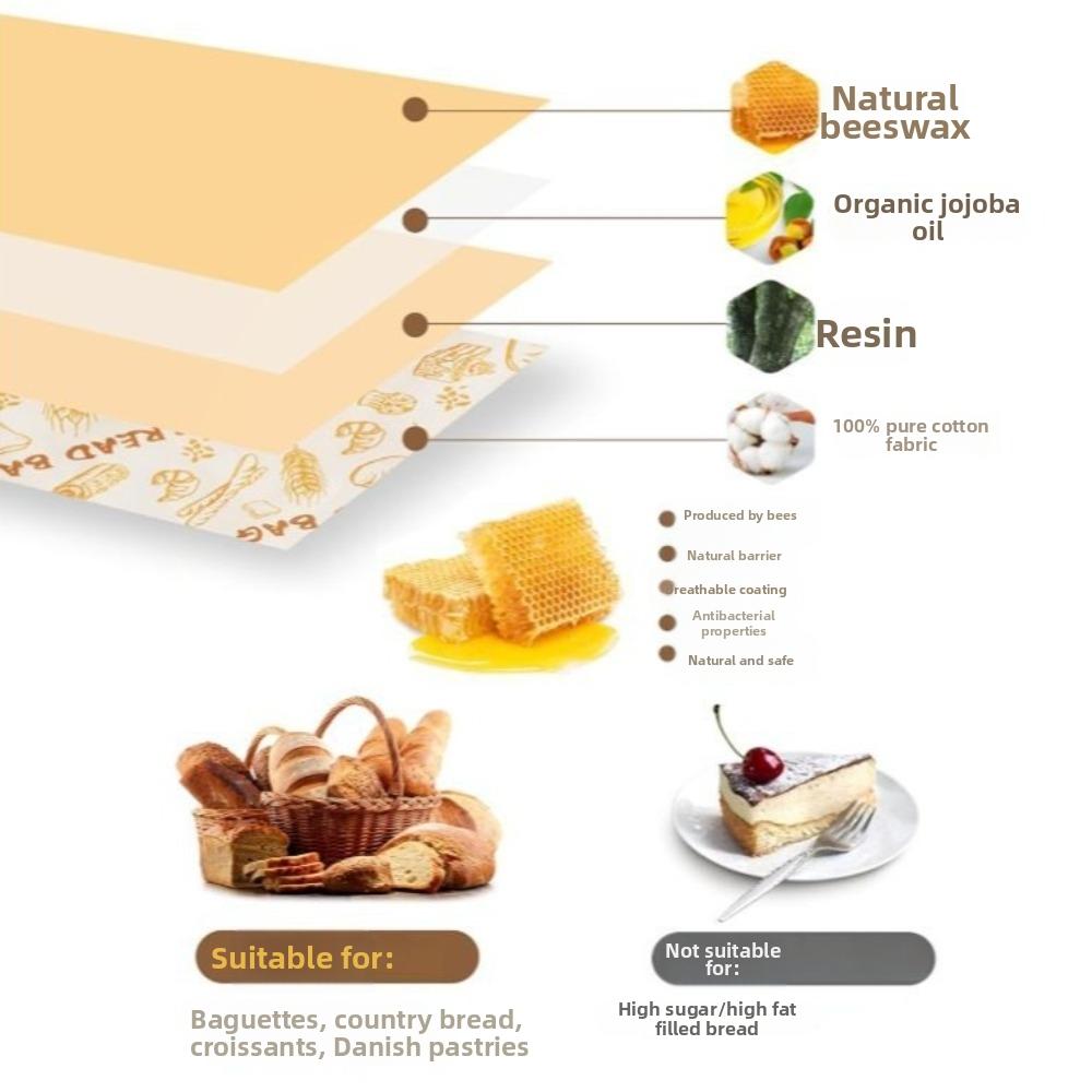 Reusable Beeswax Bread Bags Beeswax Coated Cotton Bread Storage Bags 43*33cm Zipper Closure Fresh-Keeping Bread Bags Freezer Use