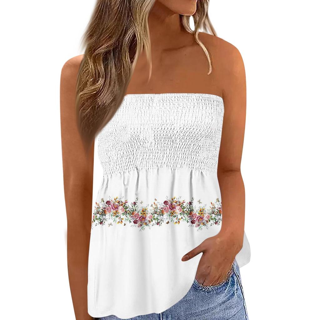 Tube Toppe Til Kvinder,Sød Sexet Off Shoulder Print Ærmeløs T-shirt