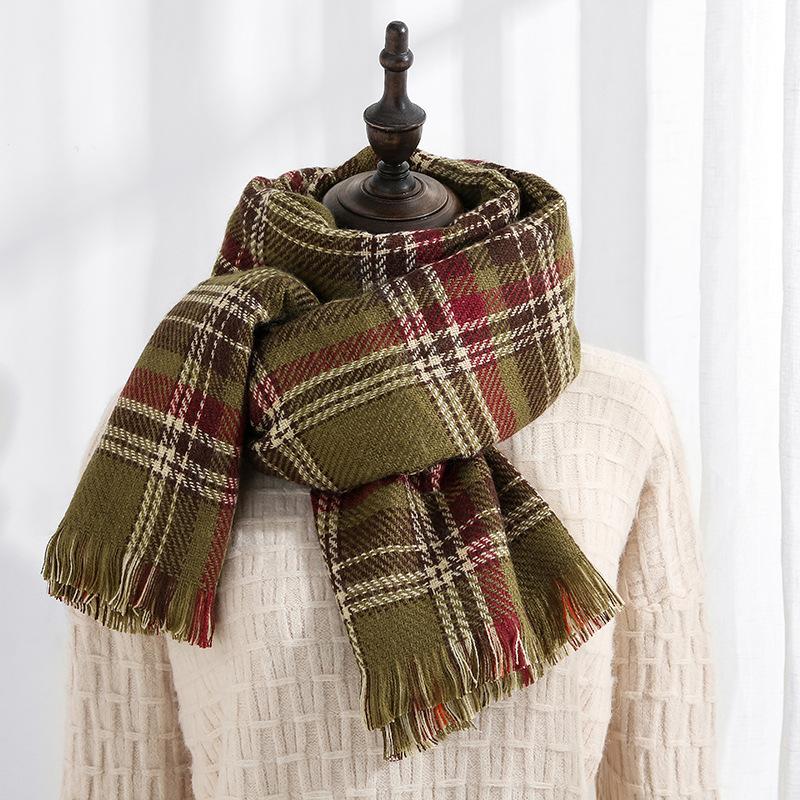 Double-sided plaid scarf women's winter 2025 Christmas imitation cashmere fringed shawl women's warm scarf