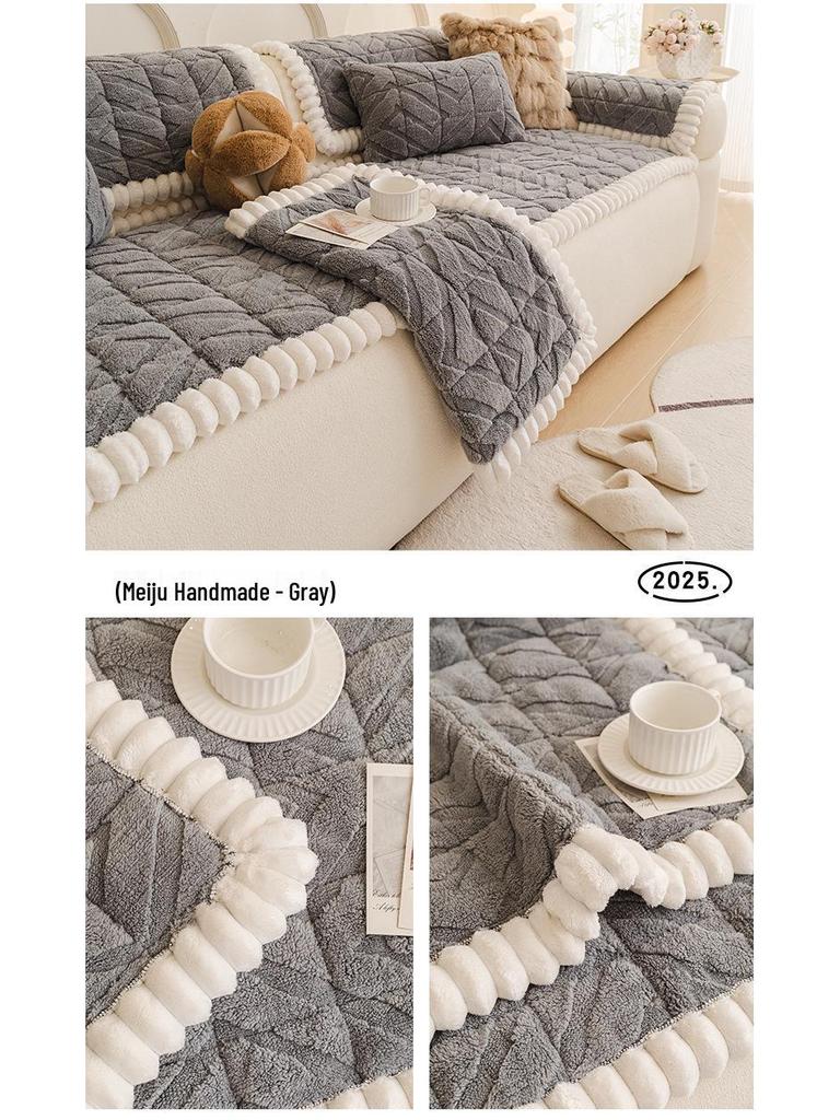 2026 Autumn/Winter Plush, Non-Slip Sofa Cover & Thick Velvet Cushion for Leather Sofas