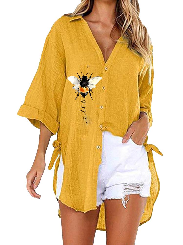 

Women Fashion Print Blouse Casual Half Sleeve Top Ladies V Neck Loose T-shirt 5XL жовтий