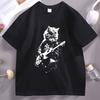 Rock Cat Guitar TShirt Funny Cat Lover Tshirt Unisex Unisex Trendy Print Casual Round Neck Short Sleeve T Shirt Cotton Breathable