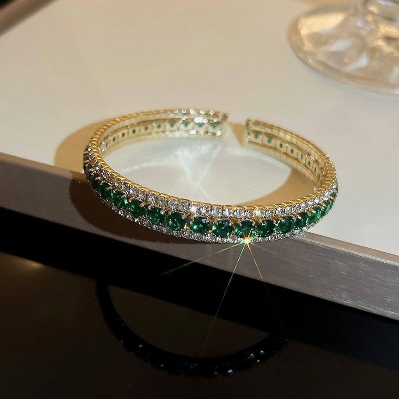 Emerald square diamond-set open bracelet, fashion temperament bracelet, Ruili style exaggerated design sense, personalized jewelry women