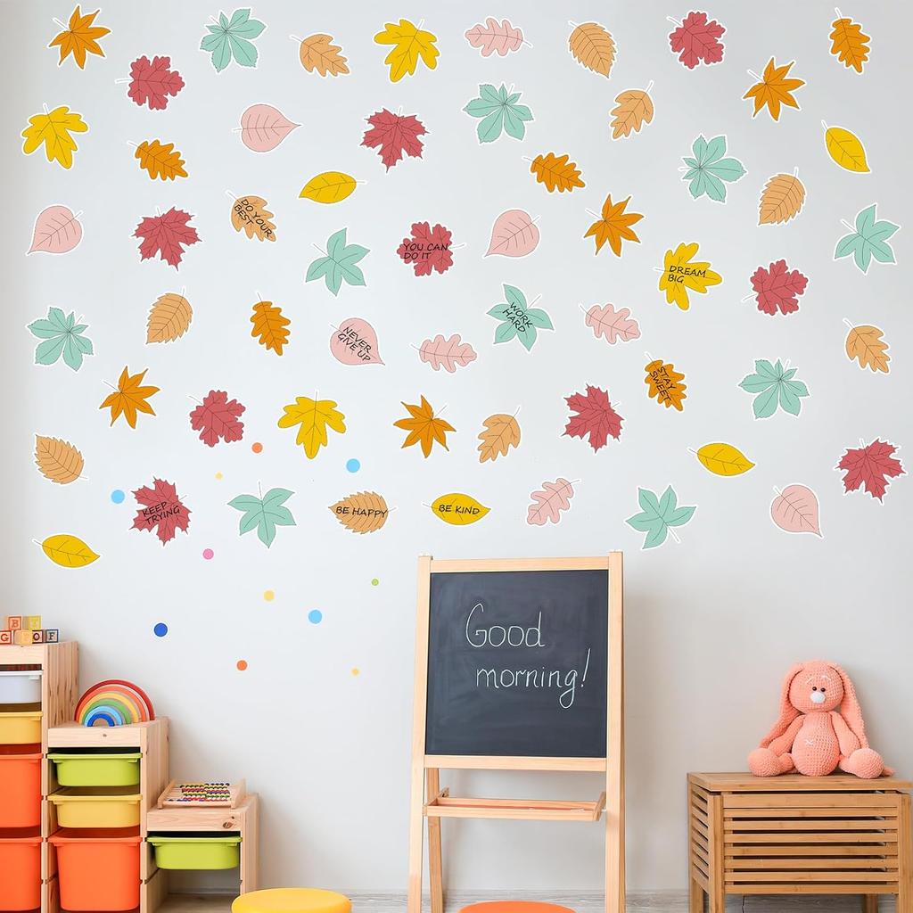 Pajean 60 Pcs Thanksgiving Maple Leaf Decorations Boho Fall Leaves Paper Cutouts Boho Autumn Bulletin Board Decor for Classroom Office Fall
