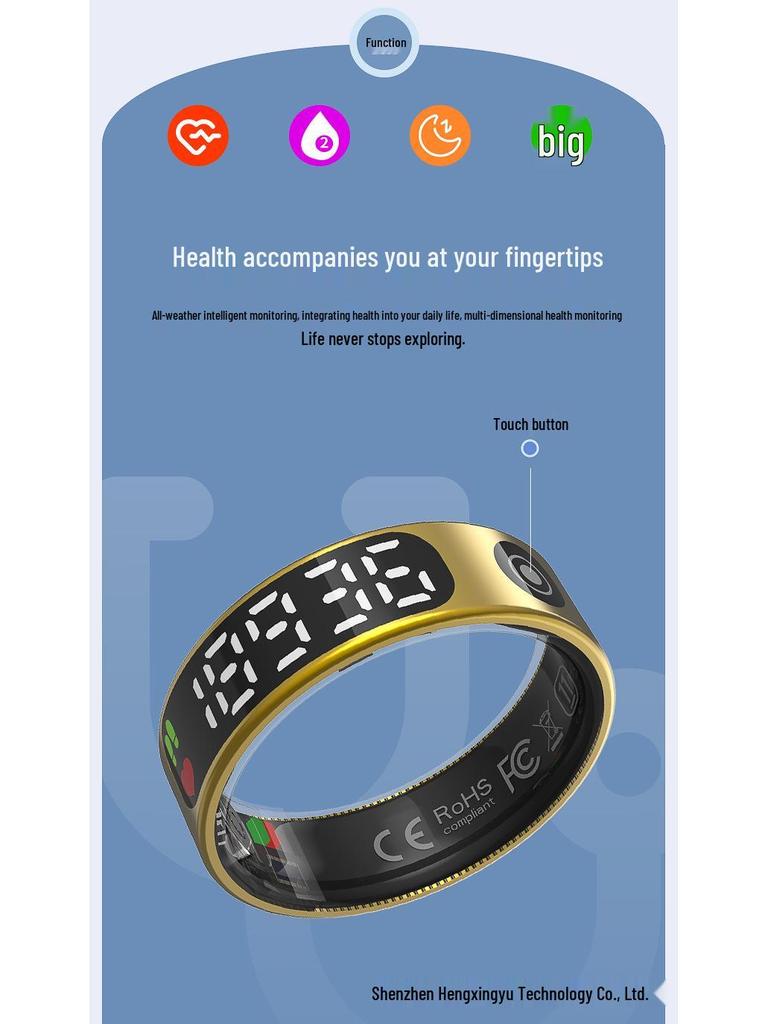 Touchscreen Smart Ring: Heart Rate, Blood Oxygen, Sleep, Exercise Tracking, E-book, Remote Photo, Magnetic Fast Charging - Douyin/TK Compatible