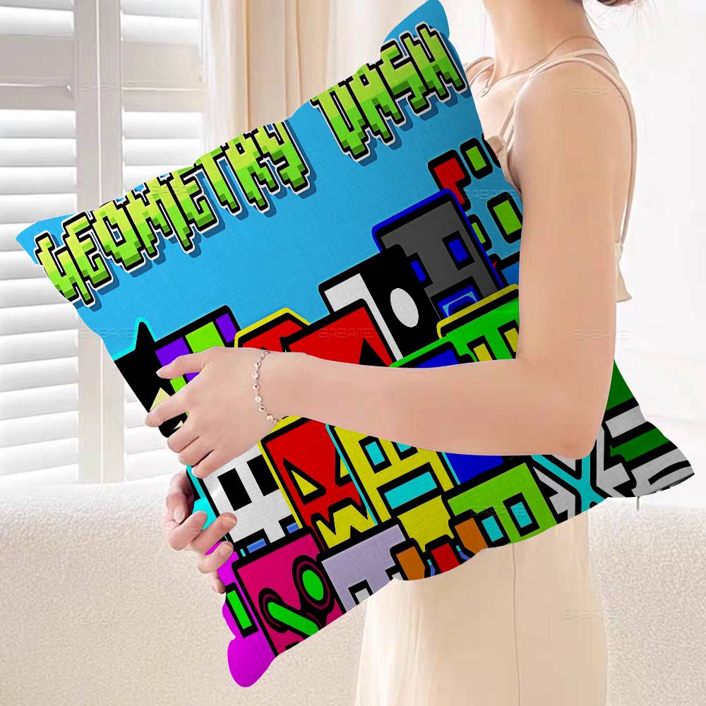 Cartoon Geometry Dash Video Game Pillow Cover Sofa Cushion Cover Home Room Decoration Children Gift