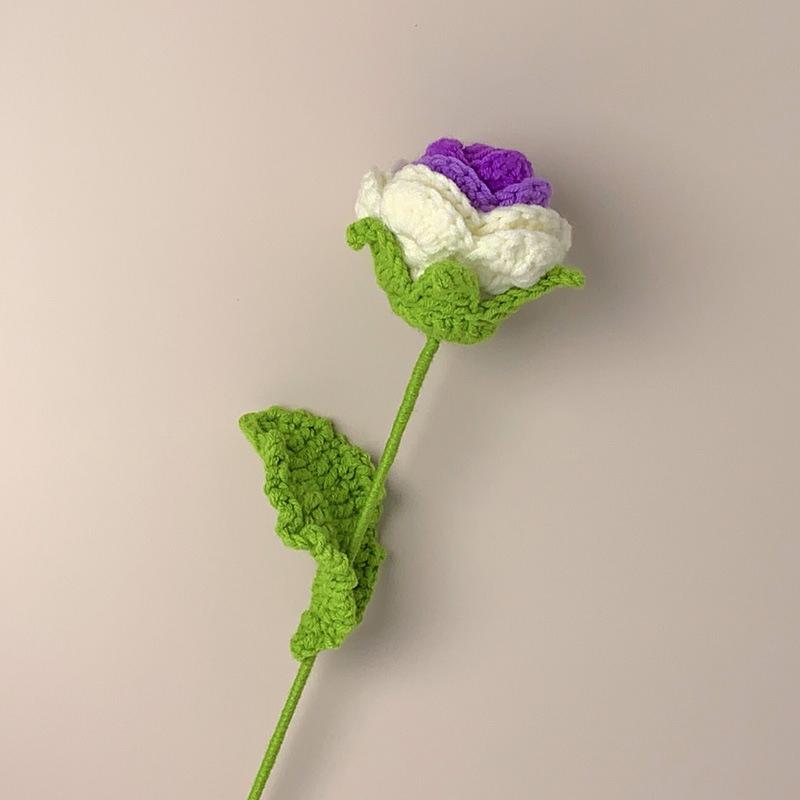 1PC Knitted Flower Rose Fake Flowers Bouquet Wedding Party Decoration Hand Knitting Crochet Woven Artificial Flower Table Decor