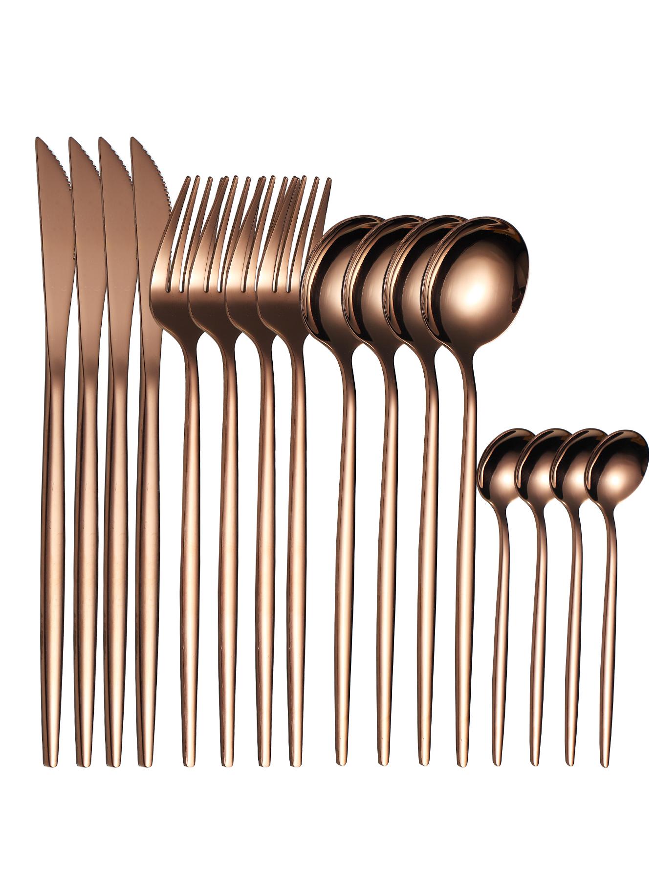 

16PCS cutlery set stainless steel tableware knife and fork spoon teaspoon tableware package quality gold cutlery sets розового золота