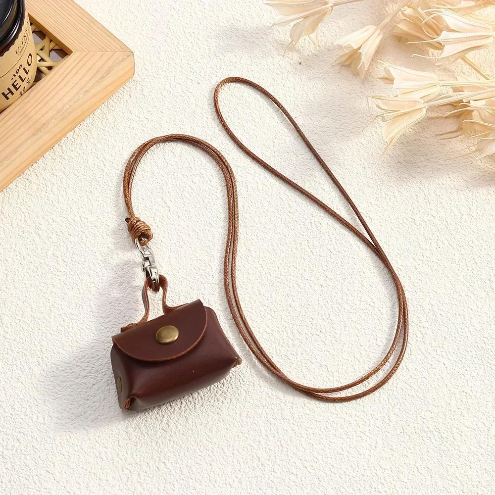 New Small and Cute Leather Coin Purse Pendant Necklace Sweater Chain Long Storage Bag Women's Headphone Cover Accessories