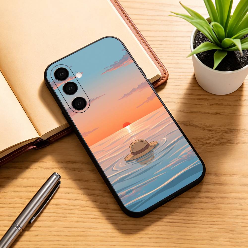 Luffy Straw Hat Calm Ocean Straw Hat Phone Case For Samsung Galaxy A73,A72,A71,A70,A53,A52,A51,Others Soft Black Cover