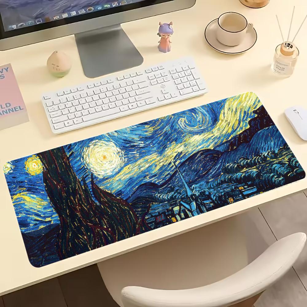 Classic Van Gogh Starry Night Art Gaming Mouse Pad AntiSlip Rubber Desk Mat Stitched Edges For Pc Laptop Home Office Gamer
