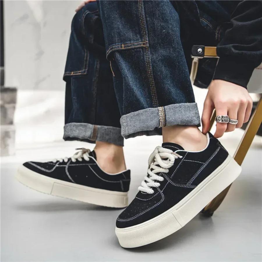 Men's Fall Casual Skateboard Shoes Men Comfortable Black Thick Sole Sneakers Lightweight Versatile Walking Tennis Shoes for Men