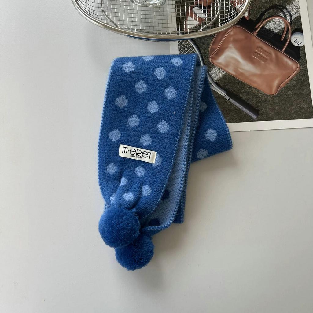 Korean Version of Small Fresh Double-sided Polka Dot Knitted Scarf Women's Winter Warm Neck Protection Jacquard Hairball Scarf Soft Waxy Versatile