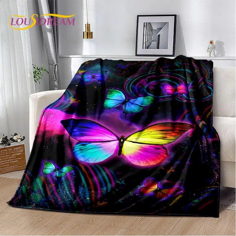 3D Cartoon Dream Butterfly Flower Soft Plush Blanket,Flannel Blanket Throw Blanket for Living Room Bedroom Bed Sofa Picnic Cover