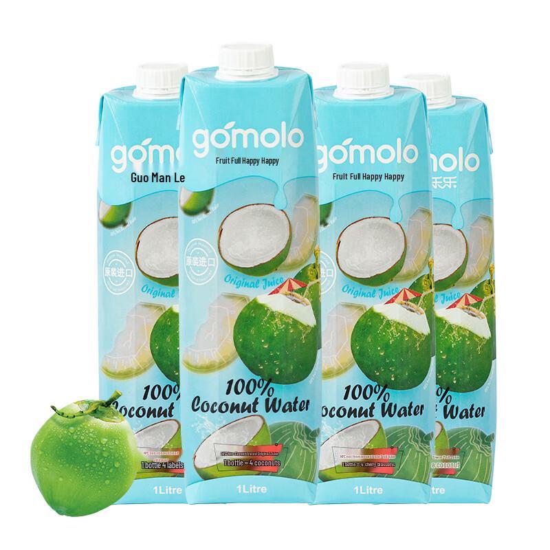 Gomolo 100% NFC Thai Coconut Water, 1L 4-Pack