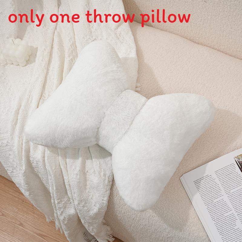 Modern Minimalist Bow Plush Throw Pillow With Embroidered Bunny Bow For Living Room Decor