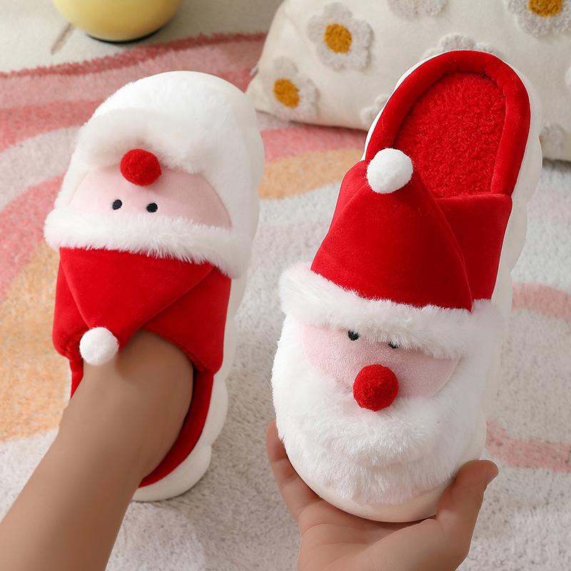 Mode Cartoon Weihnachtsmann Niedliche Plüsch Hausschuhe Damen 2025 Winter Weiche Plateau Flauschiges Fell Indoor Hausschuhe Weihnachten Pantoletten für Paare