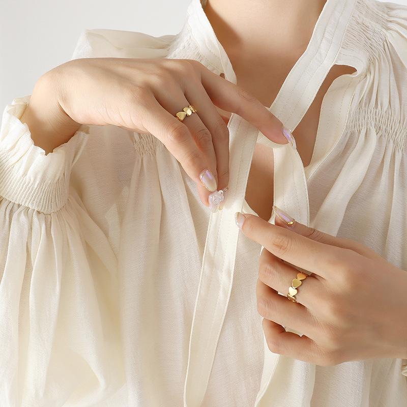 Elegant French-Inspired Geometric Open Ring - Titanium Steel, Gold-Plated