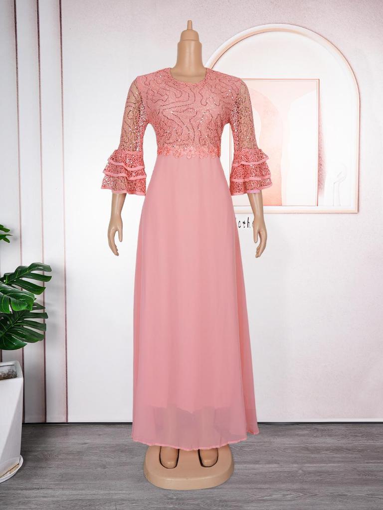 2023 Elegant Lace Chiffon Dress for African European Plus Size Women