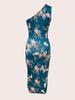 European & American Summer 2025 One-Shoulder Printed Bodycon Dress with High Slit