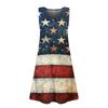 Women's Summer Casual Square Neck Independence Day Printed Dress Sleeveless Dress With Pockets
