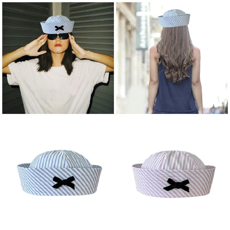 Cappello da Marinaio a Cupola con Fiocco Cappello per Travestimenti Uniforme JK Cappello Moda Cappello a Strisce con Fiocco