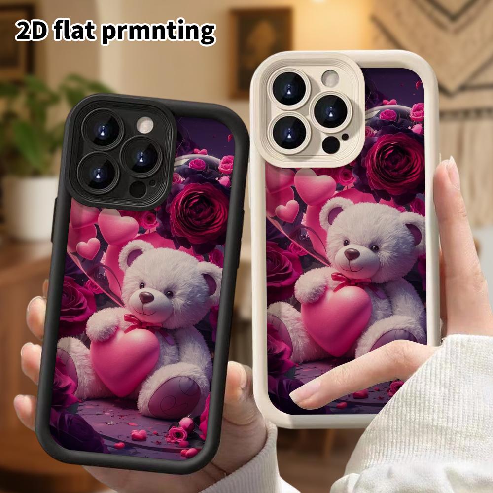 Phone Case: 2D Flat Design Suitable for iPhone 18 17 16 15 14 13 Pro Step Protection Case, Plush Little Bear, Christmas and Halloween Gift