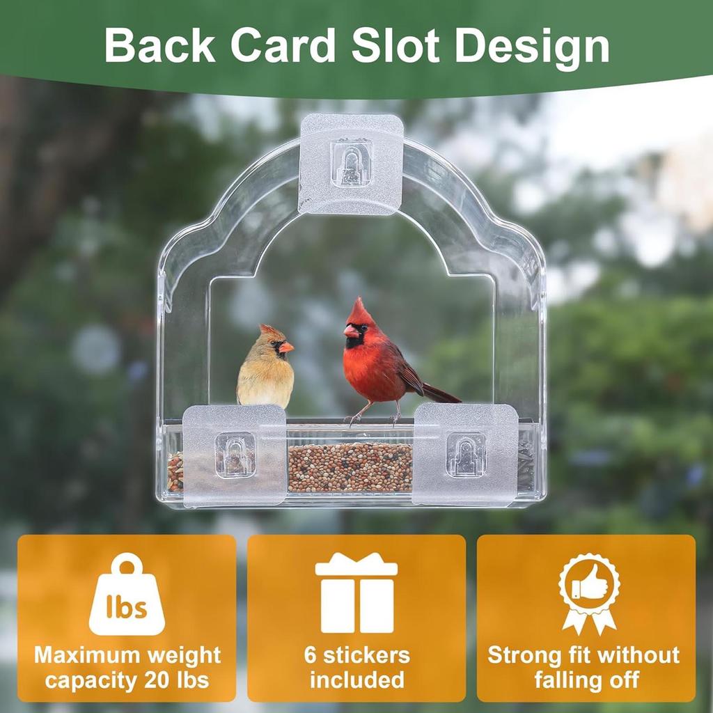Window Bird Feeder Removable Tray Clear Weatherproof Acrylic Wild Bird Feeders For Garden Balcony Backyard Wildlife Viewing
