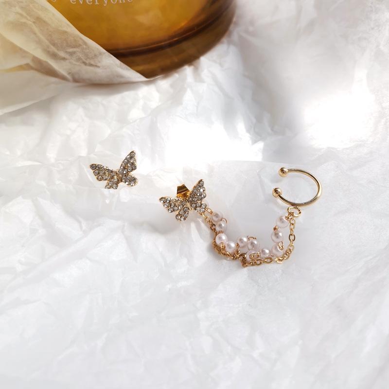 Orecchini A Perno Con Ali D'angelo A Forma Di Farfalla In Oro 14k Smalto E Cristallo Per Donna