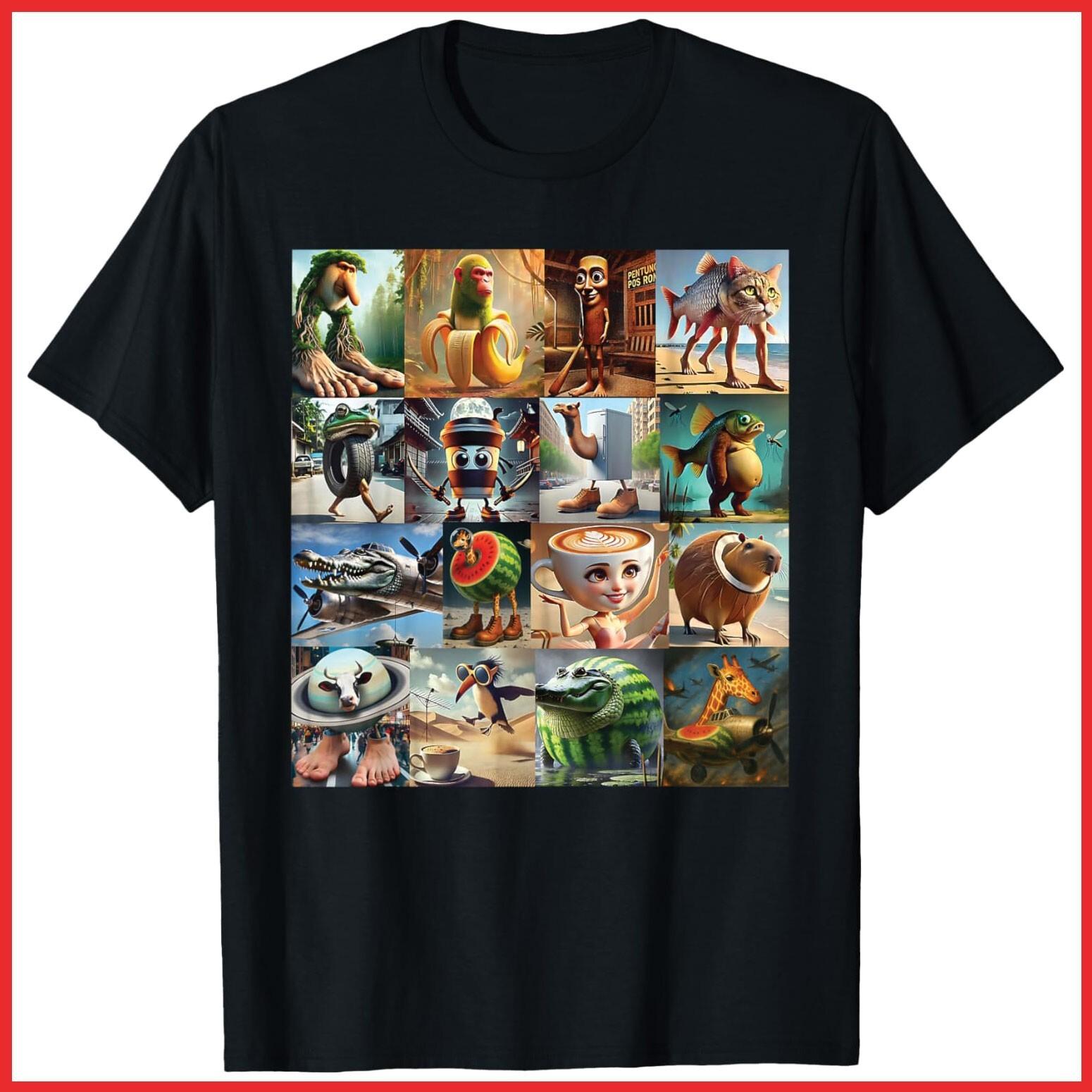 Funny All Brainrot Meme Italian Black Cotton T-Shirt S-5XL S