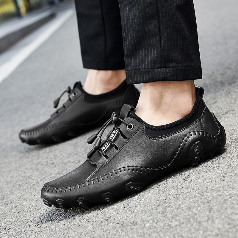 Fashion New Casual Shoes Men Leather White Sneakers Summer Breathable Men's Shoes Fashion Driving Shoes Plus Size 38-47 Flats Trainers