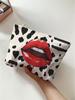 1pc, Sexy Lip Pattern Printed Corduroy Zipper Makeup Bag, Lightweight and Multifunctional Cosmetic Storage Bag
