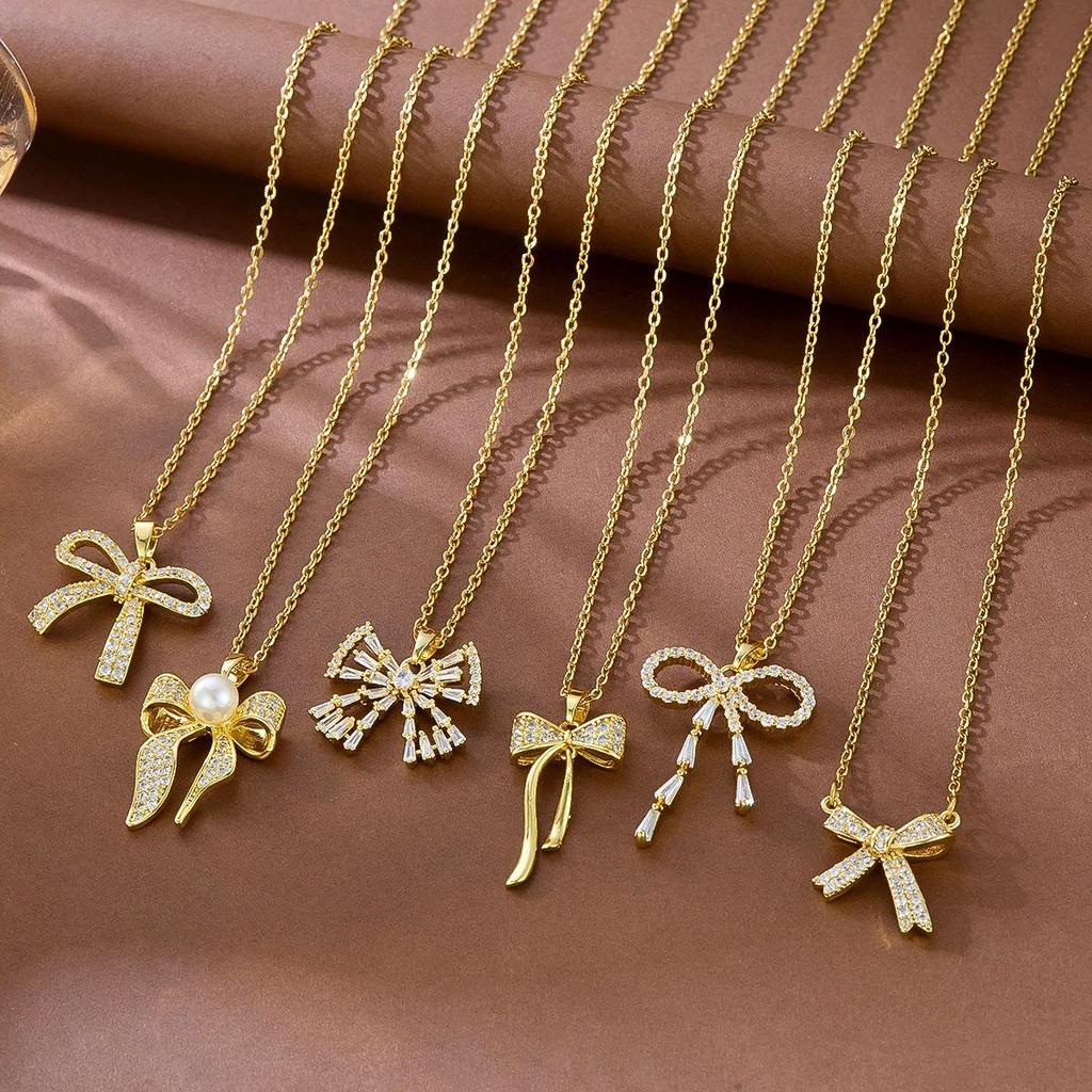 French Rhinestone Bow Necklace: Women's Stylish Niche Design, Shiny Versatile Clavicle Chain