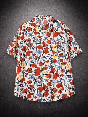 Oversized Loose Short Sleeve Flower Print Hawaii Beach Summer Men Shirt Student Couples Fashion Casual Mens Clothing
