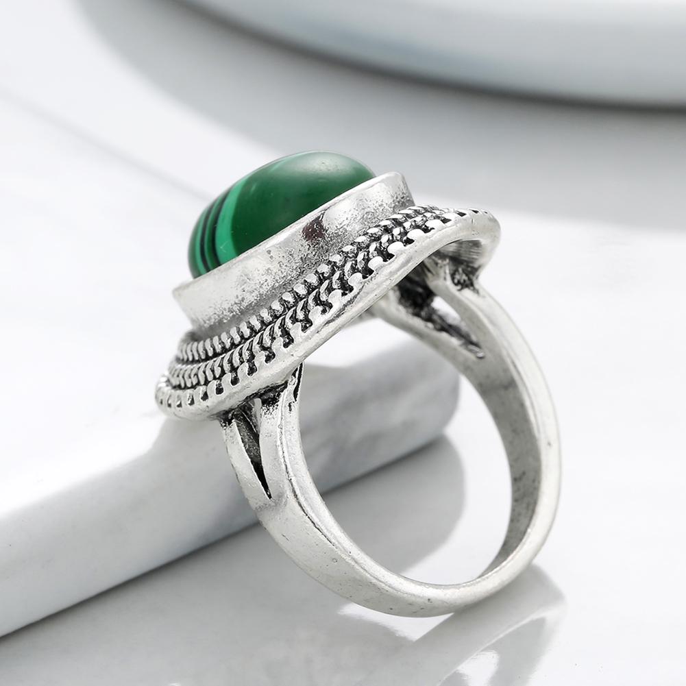 Vintage Silver Color Rings Oval Green Stone Ring Women Fashion Jewelry Anniversary Gift