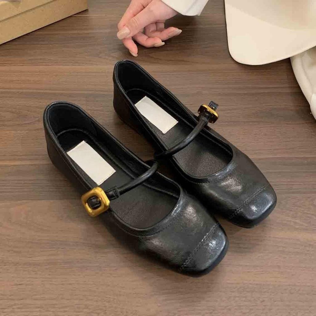 Silver Light Mouth Single Shoes Women's Spring and Autumn Casual Retro Small Leather Shoes Soft Flat Mary Jane Shoes