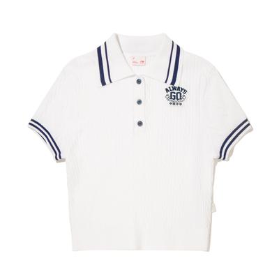 Li Ning Simple Versatile Comfortable Casual Letter Short Sleeve Polo Shirt Women Polo Shirts Off-White AMBV336-1