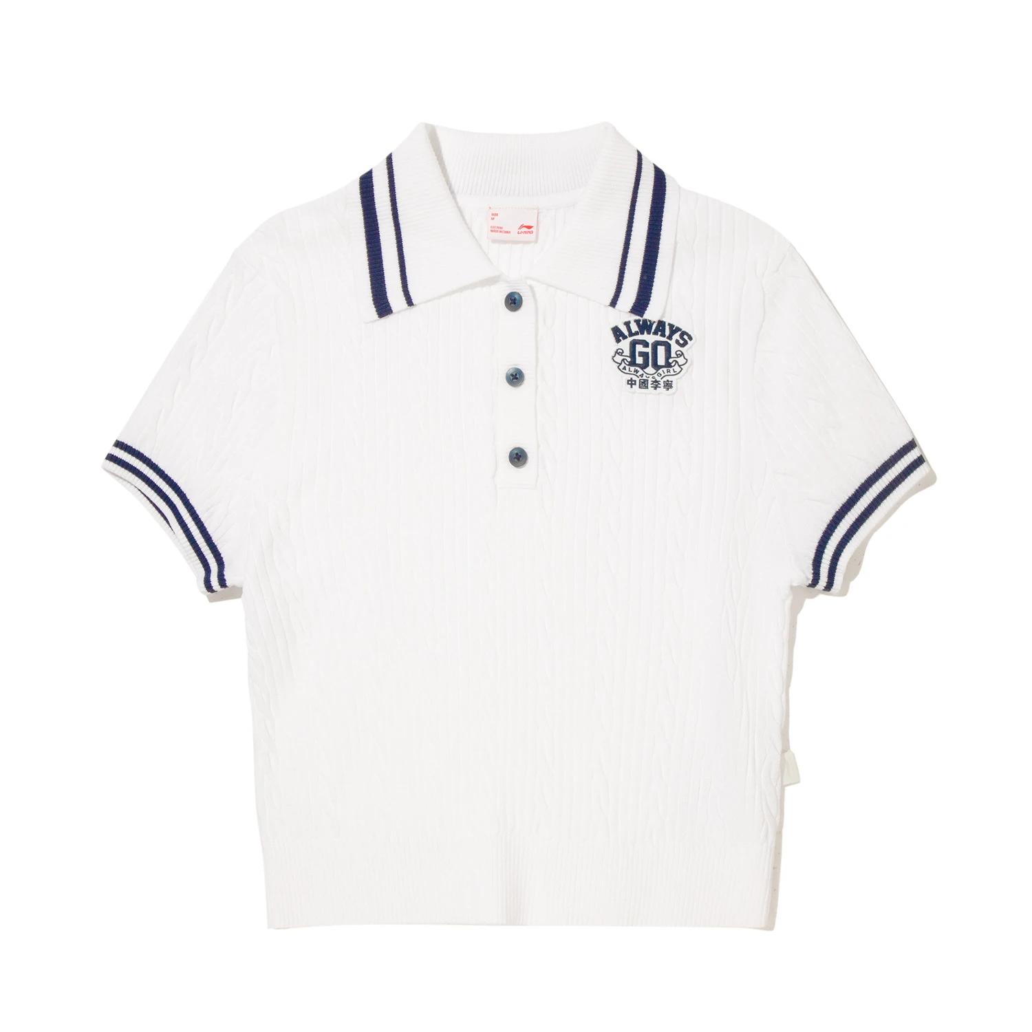 

Li Ning Простая Универсальная Удобная Повседневная Футболка-поло с коротким рукавом и надписью Женские Футболки-поло Молочно-белый AMBV336-1 L