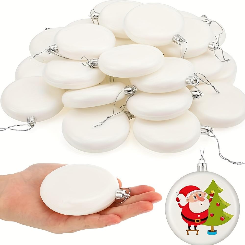 10pcs 8cm/3.15in White Round Blank Ball Ornaments with Silvery Wire for DIY Christmas Tree Decoration