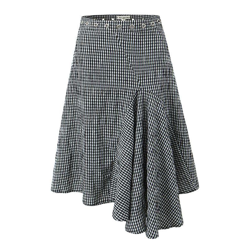 Vichy Style Miaou American Style Sexy Skinny Slimming Plaid Small Sling + Asymmetrical Skirt Two-piece Set