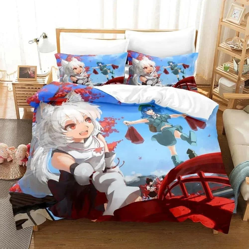 3D Anime Kawaii Girls Momiji Inubashiri Bedding Set Single Twin Full Queen King Size Bed Set Adult Kid Bedroom Duvetcover Sets