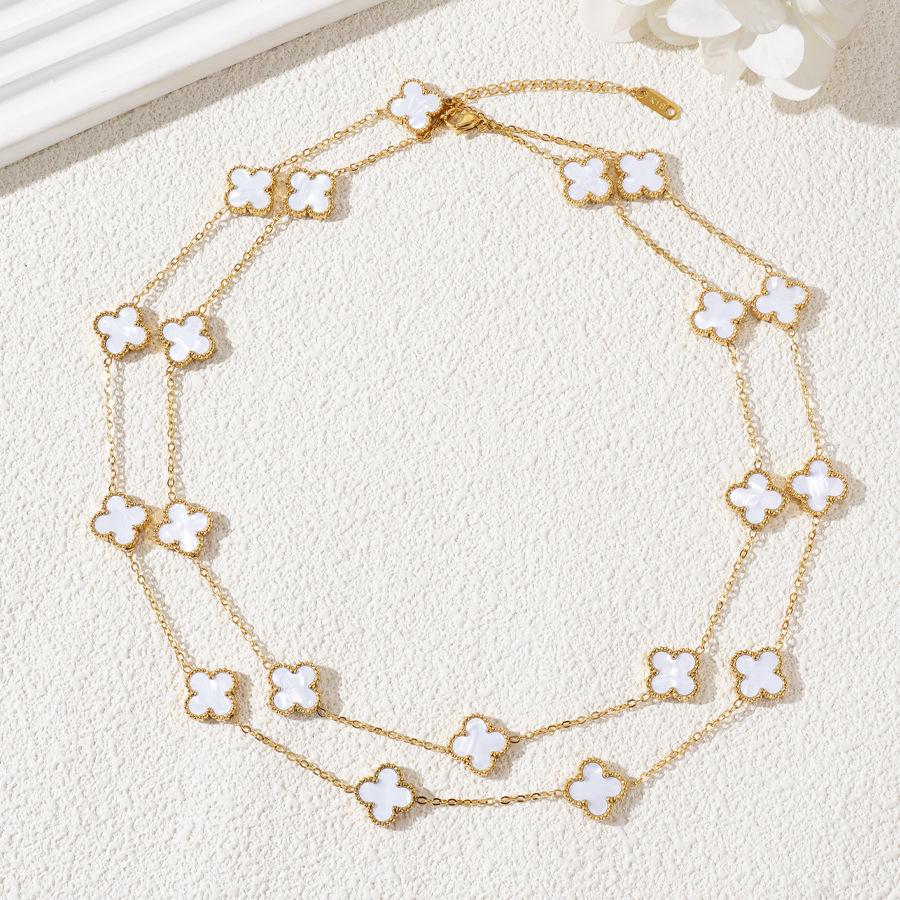 13mm Lucky 20 Flowers Four-leaf Clover Necklace 90cm Reversible Sweater Chain