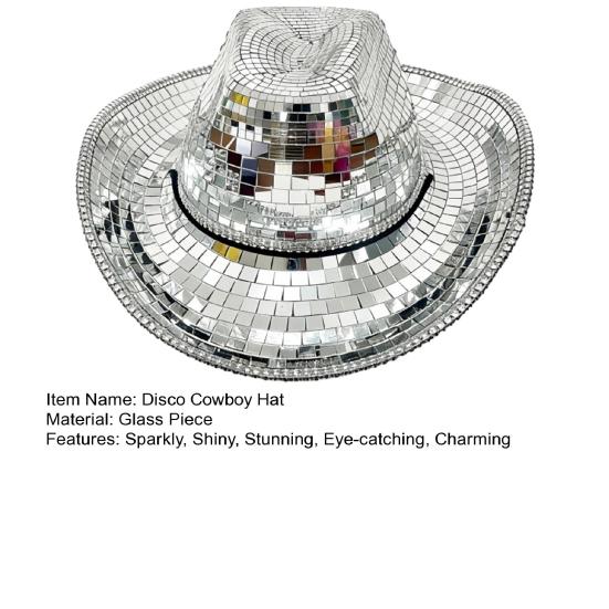 Disco Western Cowboy Hat for Men Women, Sparkly Silver Disco Mirror Hat for Music Festivals, Concerts, Western Party