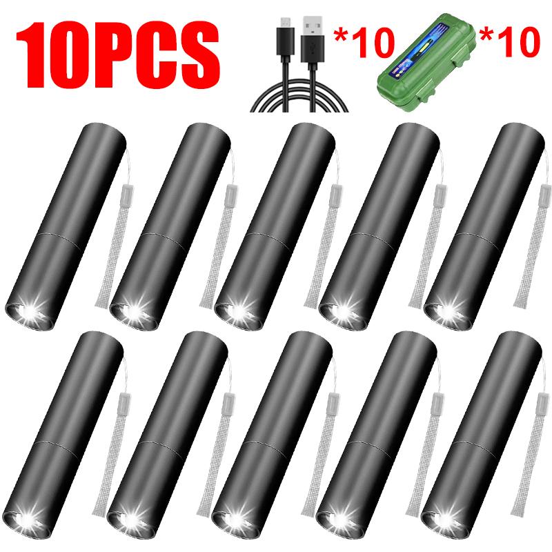 1-20PCS Mini Portable LED Flashlight Built In Battery USB Rechargeable Waterproof Torch Outdoor Camping Night Emergency Light
