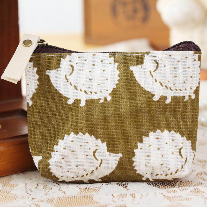 Retro Korean Cotton-Linen Coin Purse and Key Bag with Cartoon Design