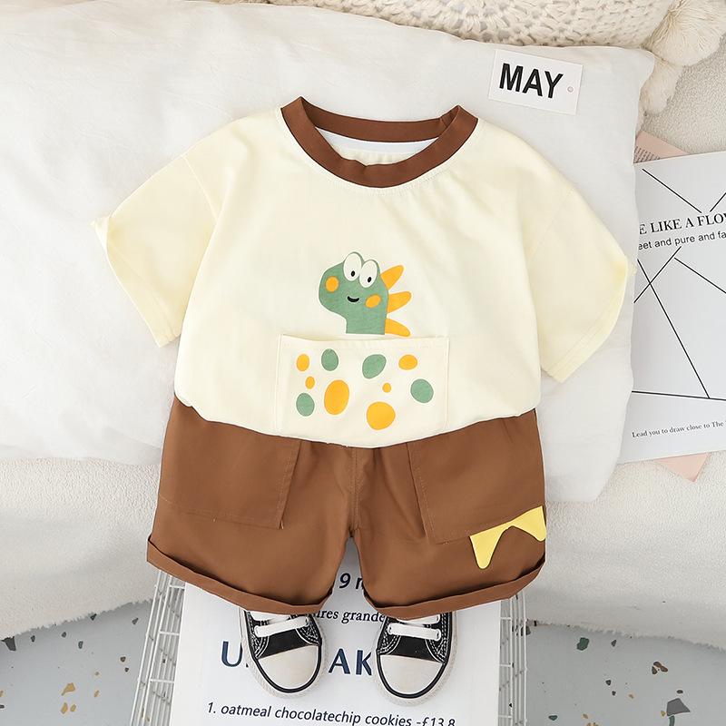 

Детский комплект Летний наряд С принтом динозавра Летняя тонкая футболка для мальчиков Комплект с короткими рукавами Детский комплект из двух предметов 120 коричневый
