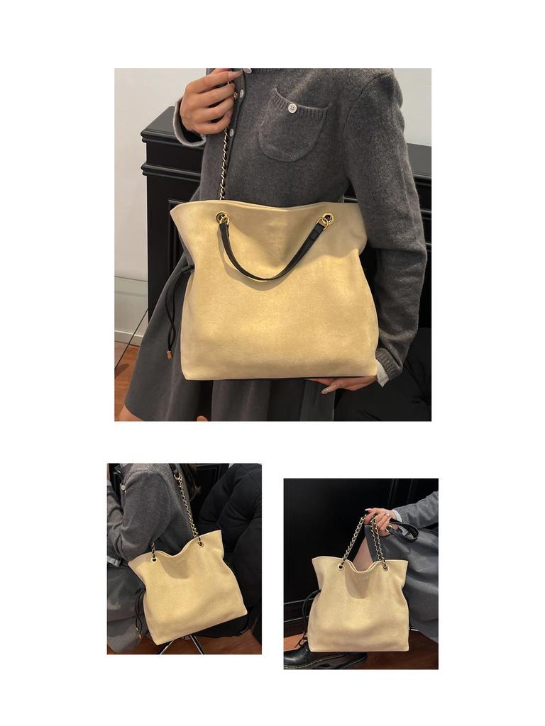 2025 Women's Retro Suede Canvas Large Capacity Tote Chain Shoulder Bag