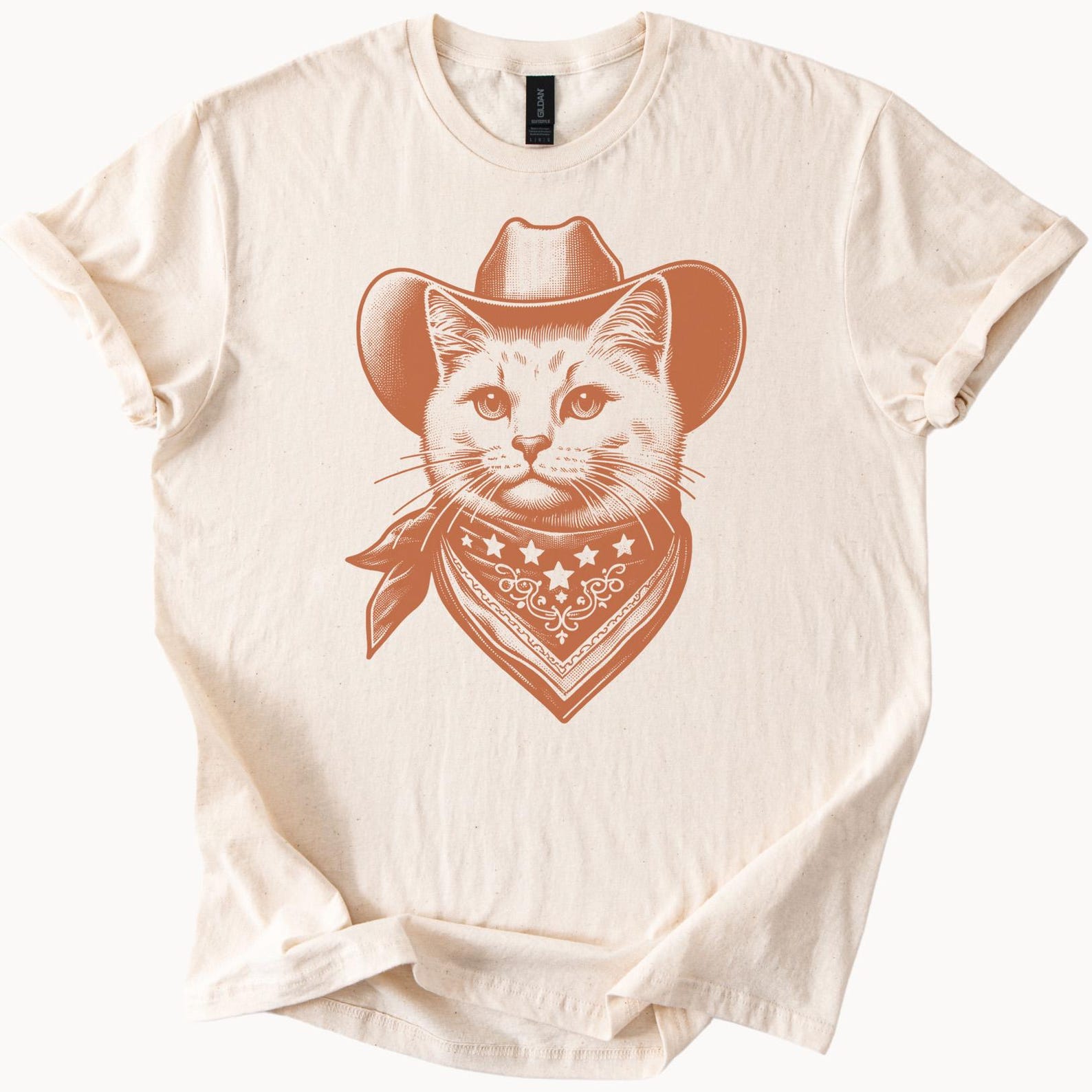 Cowboy Cat Graphic Western Style Bandana Hat Cute Country Kitty Rodeo Funny Animal Art T Shirt Cowgirl Rancher Tee 100
